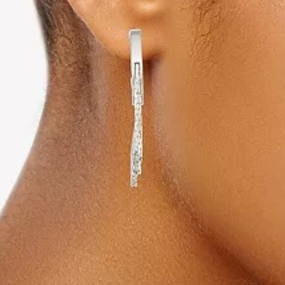 NINE WEST Mod/Contemporary Shiny Silver Fringe Chains Hoop Earrings**NEW! - Picture 2 of 3